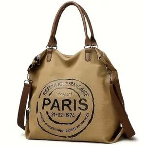 PARIS Tan with Black Canvas Tote Bag